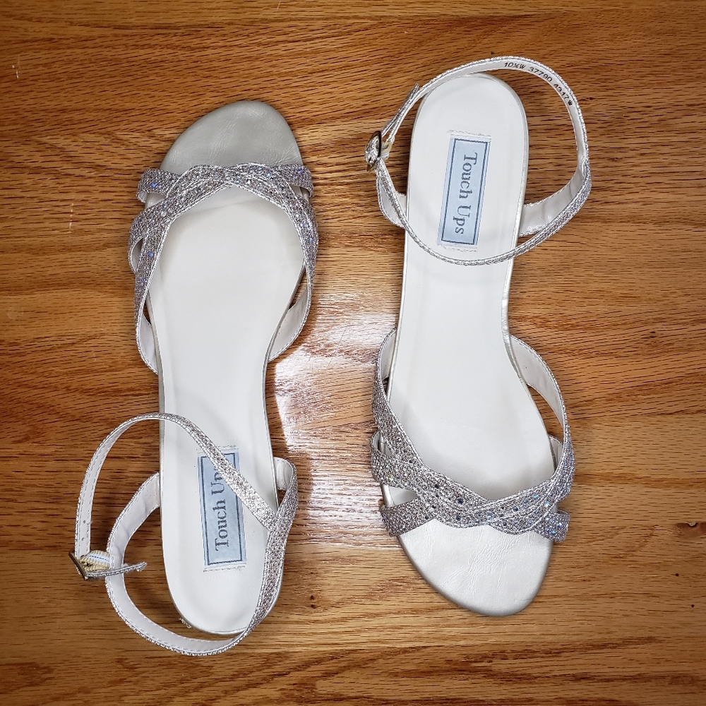 Champagne metallic low-wedge sandals